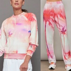 Carbon38 Palm Print Tropical Sweatshirt & Jogger Lounge Set Small Shirt XS Pants